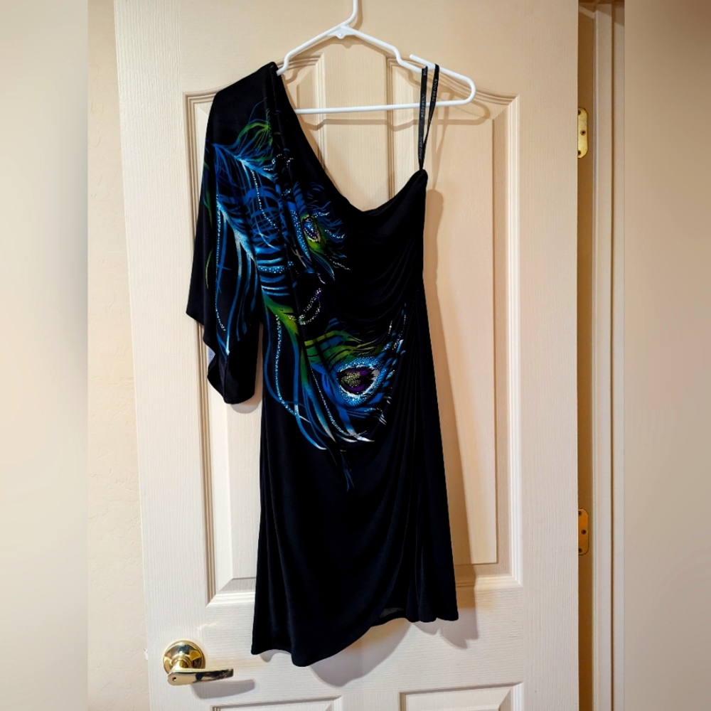 One-shoulder peacock dress, size 12